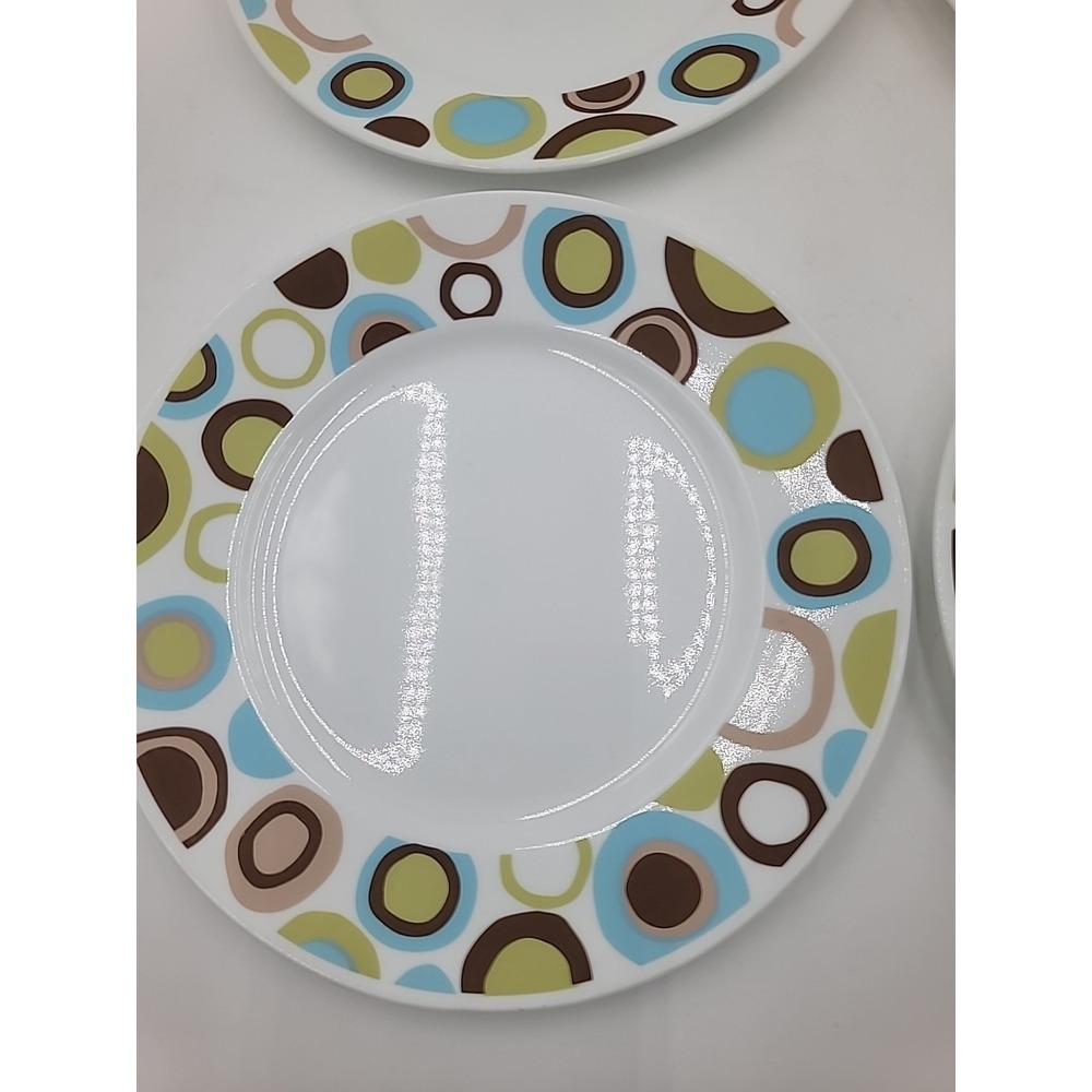 8pc Corelle Vitrelle ROLA 10-3/4" Dinner Plates Bowls Green Brown Blue Circles - Picture 6 of 11